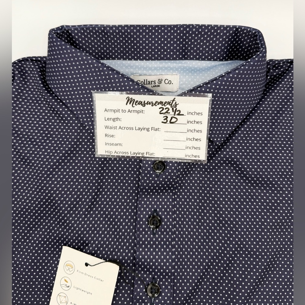 Collars & Co NWT Men’s Semi-Spread Collar Polo In Midnight Micro Dot.  Sz Large - Picture 4 of 15